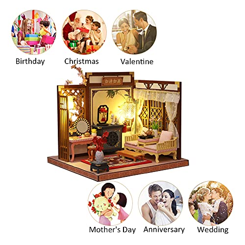 DIY Miniatur-Puppenhaus Kit Chinesische Puppenhaus Kit Puppenhaus Modell Holzmöbel für Valentinstag Kreative Geschenke… – Bild 6