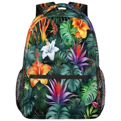 Tropical Flowers Palm Leaves Lightweight Backpack for Women Men Laptop Travel Backpack Casual Daypack Multi-Purpose Backpacks Waterproof Large Backpack Bag4