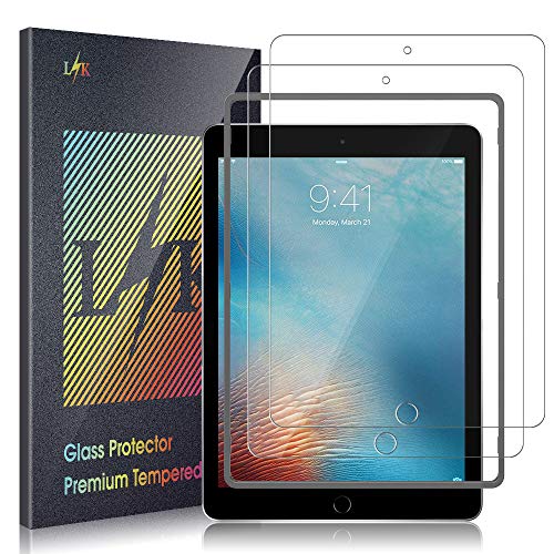 2 protectores de pantalla de L K para iPad 9.7 pulgadas (2018/2017) / iPad Pro 9.7 / iPad Air 2 / iPad Air, [marco de alineación] [compatible con lápiz de Apple] película de vidrio templado