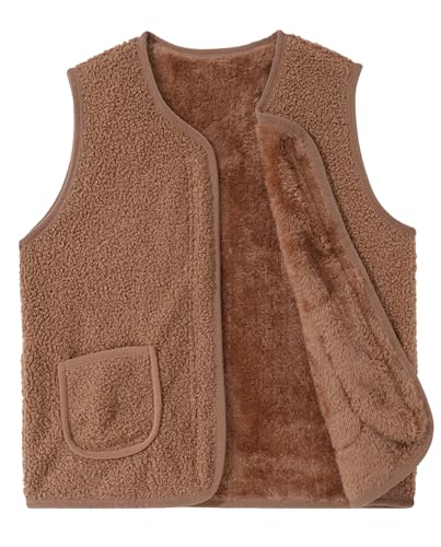 SEAUR Girls' Boys Sherpa Fleece Vest Outwear Lightweight Solid Color Cute Jacket with Pockets 1-12 Years