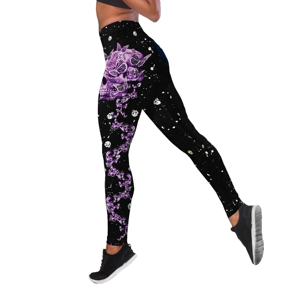 Conjunto de 2 piezas de ropa casual de calaveras impresas en 3D, sin mangas, para yoga, leggings y pantalones de deporte