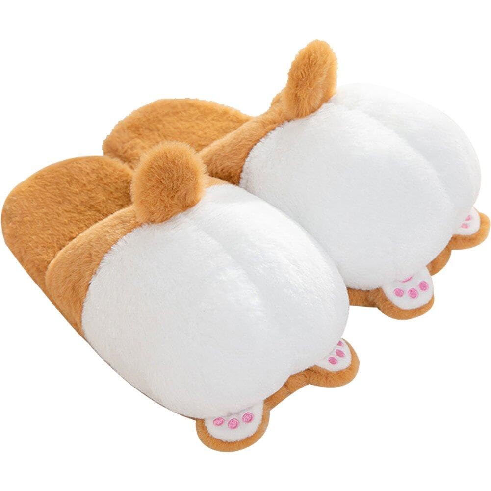 Pantoufles Corgi en peluche pour femmes | Chaussons d'hiver en coton