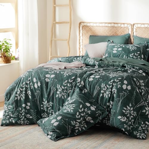 Image of Bedsure Floral Forest Green Comforter Set, Full Bedding Sets, 7 Piece | Bed in a Bag, Comforters, Bedroom, Reversible, Fluffy, Whisper-Quiet, All-Season, Polyester, Easy Care, Botanical-Chic, OEKO
