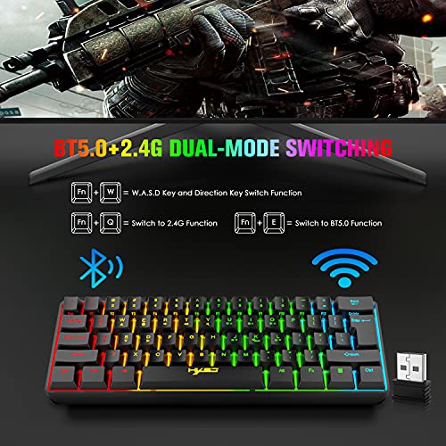 Wireless Gaming Keyboard And Mouse Combo, 2200Mah Mini 61 Keys Mechanical Feeling Keyboard With Bluetooth 5.1&2.4G Wireless Dual Modes,Rgb Backlit Wireless Lightweight Gaming Mouse For Pc/Gamer #TOP1