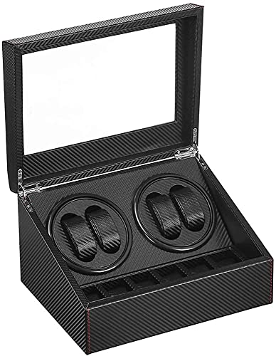 DRAIGERWAY Cajas Giratorias para Relojes Automatische Uhrenbeweger Box PU Leder Uhrengehäuse mit leisem Motor Batteriebetrieb Oder Netzteil für Automatikuhren (Faser aus Kohlenstoff-DGW)