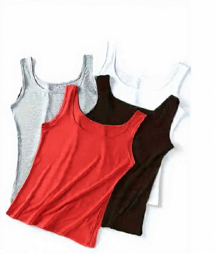 Women's Cotton Tank Top Camisole Set, Pack of 3 Basic Colors (Red, Black, White), Soft Stretchable Innerwear Slip-picture-12