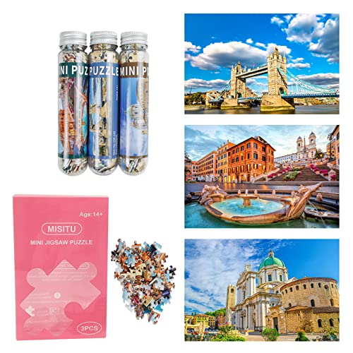 3 Pack mit Mini-Puzzles für Erwachsene für Erwachsene, herausforderndes Spielzeug für 14+ Jahre, kleine Puzzles für die Heimdekoration (Tower Bridge, Italien, gotische Kathedrale) Cover