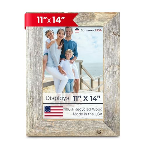 BARNWOODUSA Farmhouse 11x14 Picture Frame 1 1/2 inch Molding 100% Reclaimed Wood Rustic Natural Weathered Gray