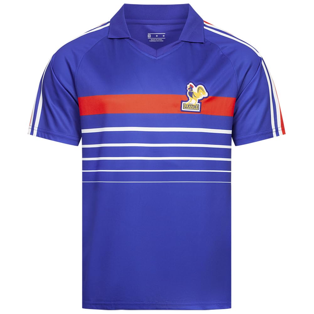 Jelex Men's France Retro History Jersey | With Embroidered Logo & Short Sleeves | Nostalgia Design For Football Fans | Ideal For Collectors, L