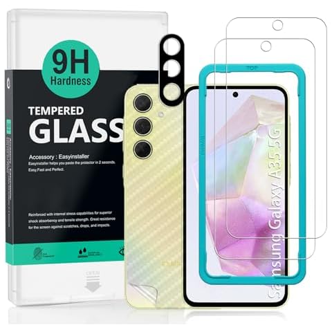 Ibywind 2 Pack Screen Protector For Samsung Galaxy A35 5G 6.6",9H Hardness Tempered Glass,With 1Pc Camera Lens Protector,1Pc Back Carbon Fiber Film Cover