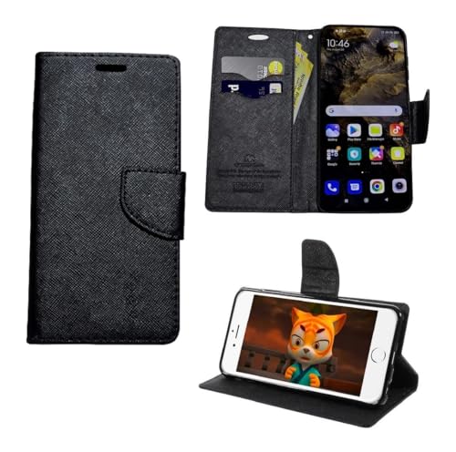 Image of Bintage Case Imported Canvas Cloth Smooth Flip Cover Compatible Model for Oppo RMX1801 / Realme 2Pro | Wallet Back Cover Case Stylish Mercury Magnetic Closure - Black