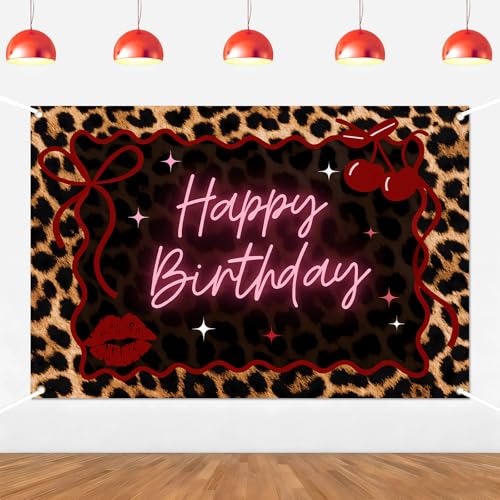 Fondo fotográfico Cherry Cheetah para cumpleaños 5x3 ft