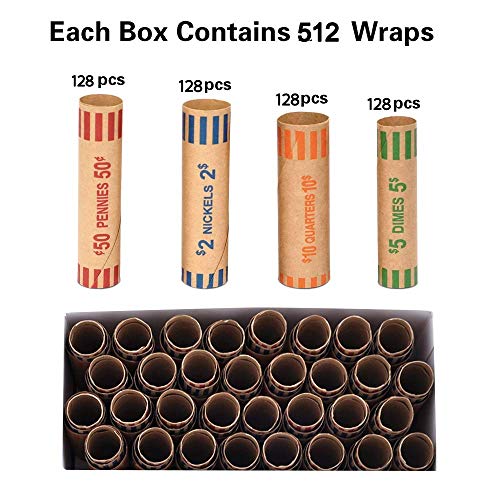 Image of LLIKED 512 Assorted Preformed Coin Wrappers Quarters Pennies Nickels Dimes