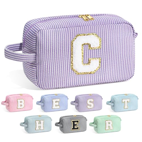 Image of YOOLIFE Birthday Gifts for 6 7 8 9 10 11 12 13 14 15 Year Old Teen Girl - Initial Makeup Bag Letter Toiletry Pouch Cosmetic Case, Personalized Teen Girl Gifts Trendy Stuff, Purple C