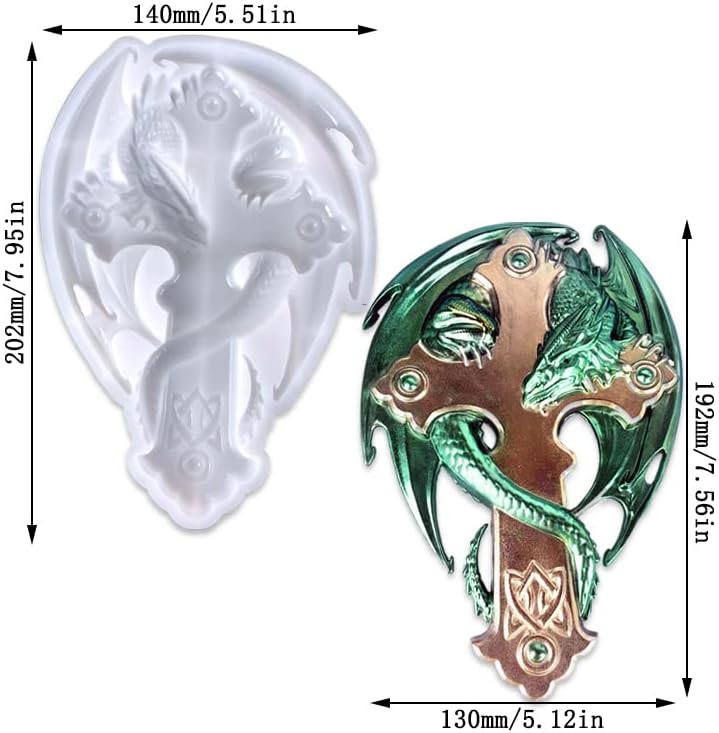 Miniatura 2 de Playing Mold Moldes de resina para manualidades, moldes epoxi de silicona con cruz de dragón para bricolaje, hogar, oficina, decoración de