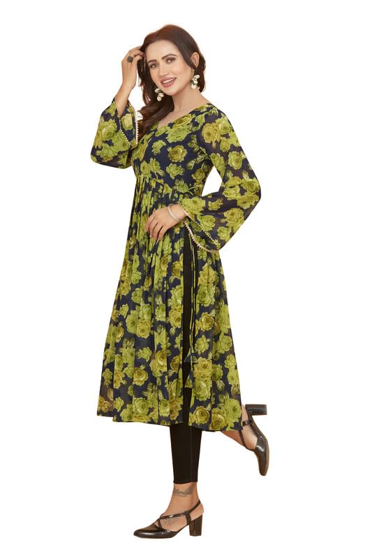 Image of ODD BY chansi TRENDZ Women's Poly Georgette Long Sleeves V-Neck Flared Kurti