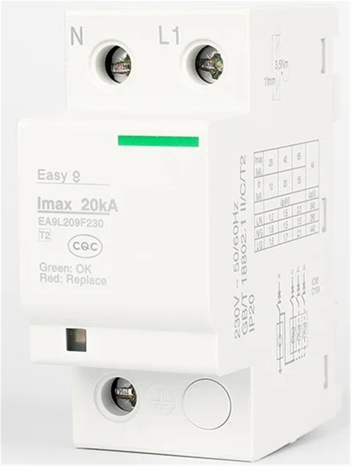 Protector contra sobretensiones EA9L 1P+N 20KA/40KA Clase Fija T2