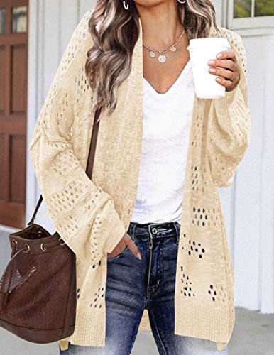 Image of HOTOUCH Lightweight Crochet Cardigan for Women Long Sleeve Open Front Knit Oversized Cardigans Sweaters