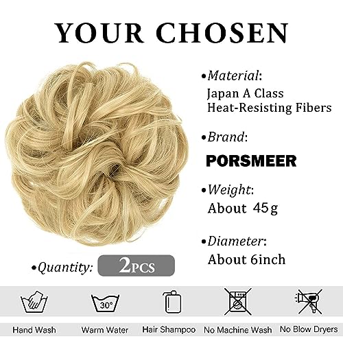 PORSMEER 2 Pieces Large Messy Hair Buns Extensions Curly Wavy Scrunchies Synthetic Chignon Ponytail Hair Extensions Thick Updo Hairpieces for Women Blonde - Image 2