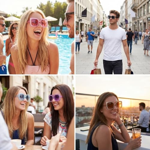 MmotZsb Sonnenbrille Damen, 6er Set Mit Glitzer Accessoires, Retro Disco Outfit Brillen Für Party, Abba Accessoires Damen