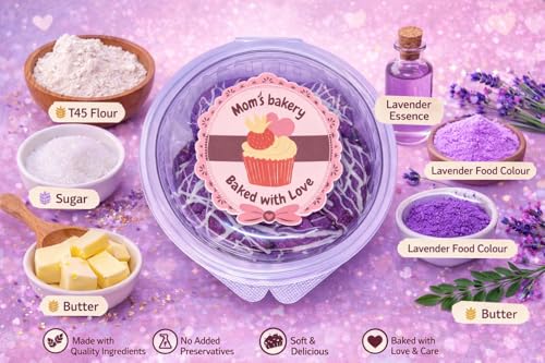 Image of MOM'S BAKERY Crunchy Lavender Cookies 200 gm Soft, Chewy & Freshly Baked Snack Treats- Ideal for Gifting | T45 Flour, Butter, Sugar, Vanilla Essence | Perfect for Biscuit Lovers | Healthy & High Fiber for Anytime Cravings for Tea Time