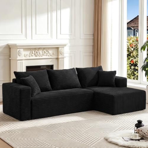 Image of 93 inch Boneless Couch, Modular Sectional Sofa for Living Room, Black