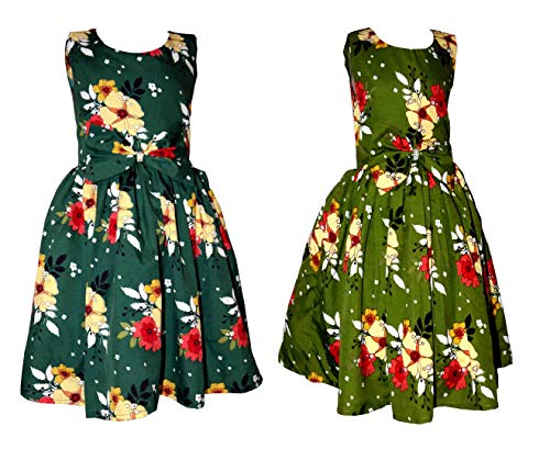 Image of Casual Frock for Baby Girls,Blue Printed and Olive Printed,Pack of 2