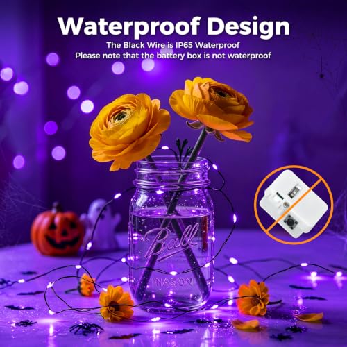 Image of btfarm 6 Pack Purple Halloween Fairy Lights Battery Operated with 3 Modes