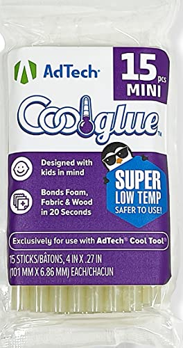 AdTech Ultra Low Temp Cool Glue Sticks Mini 4-Inch 15-Pack for Safe Crafting & DIY Fast Bonding Ideal for Delicate Materials Fits Low Temp Mini Glue Guns Made in USA