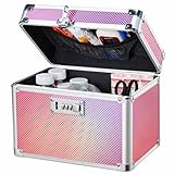Adazzo Lockable Medicine Storage Box - Shiny Pink Cabinet Med Lock Organizer, 10 x 7 x 9 Inches Safe Case with Combination Lock for Home, Dorm, Office, or Travel