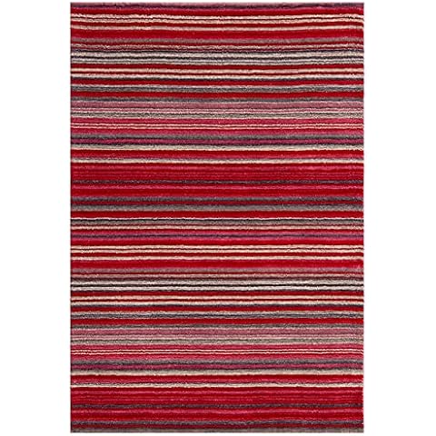 Contemporary Carter Striped Geometric Pattern Soft Wool Area Rugs, Red - 160 x 230cm Cover