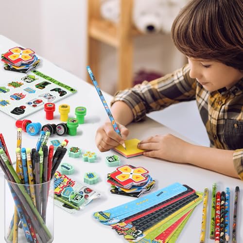 Cholemy CHOLEMY-N3257 168 Pcs Video Game Party Favors Include Gaming Party Mini Notebook Gamer Birthday Sticker Pencil Stamper Ruler Eraser For Boy Teen Game Party Gifts Classroom Rewards Favor Party Supplies Decor thumb #4