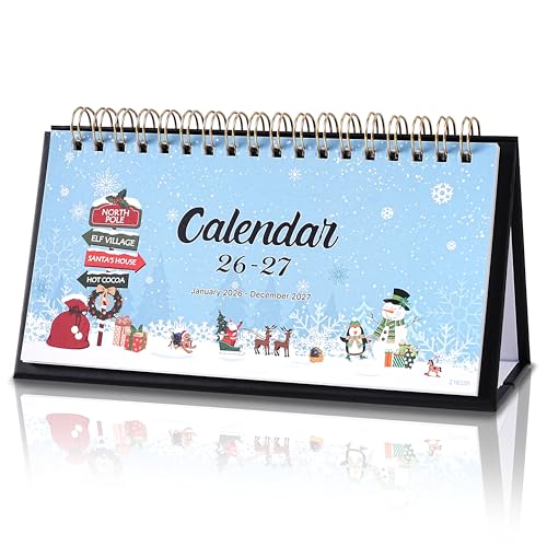Desk Calendar 2026-2027, 6.9" x 3.7", 2026 Small Calendar from JAN 2026 to DEC 2027, Standing Flip Desk Calendar 2026, 2 Year Calendar, Premium Glossy Paper