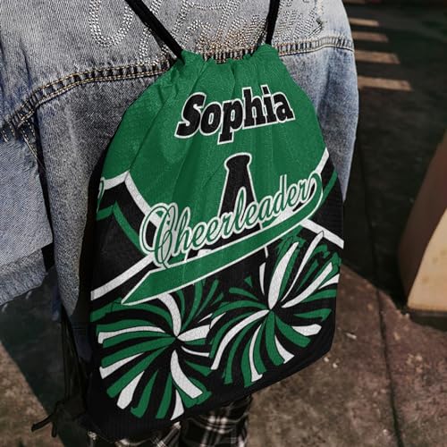 Cheer Black Green White Cheerleader Drawstring Backpack for Women Men Gym String Bag Sackpack Competition Bag Sport Cinch Sack with Name3