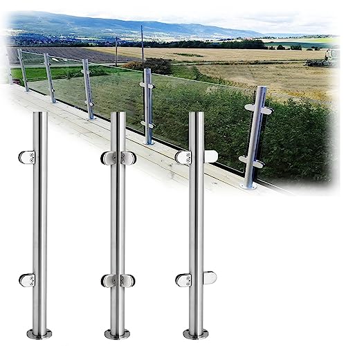 QTQHOME Sistema de barandilla de vidrio para escalera, de acero inoxidable 304, balaustres con abrazadera de vidrio y gomas, balaustrada de metal plateado de 90 a 110 cm, se adapta a vidrio endurecido