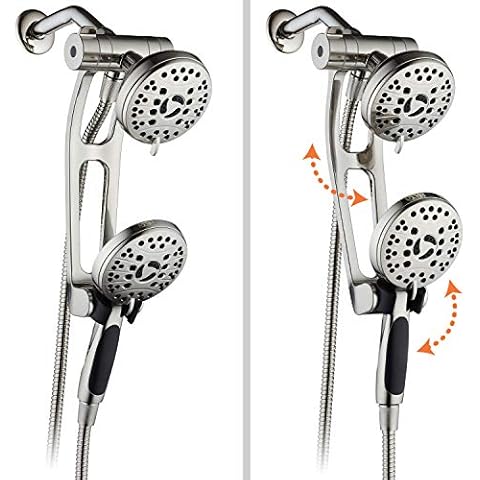 AquaSpa High Pressure 48-mode Luxury 3-way Combo with Adjustable Extension Arm - Dual Rain & Handheld Shower Head - Extra Long 6 Foot Stainless Steel Hose - All Brushed Nickel Finish - Top US Brand Cover