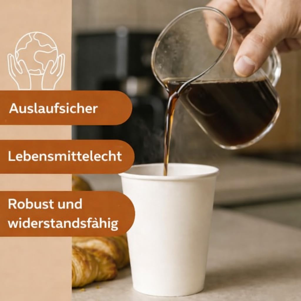 Pappbecher Weiß 200 ml, 1000 Stück – Einwegbecher für Kaffee, Tee & Kaltgetränke – Stabile Trinkbecher für Büro, Gastronomie, Catering & Veranstaltungen