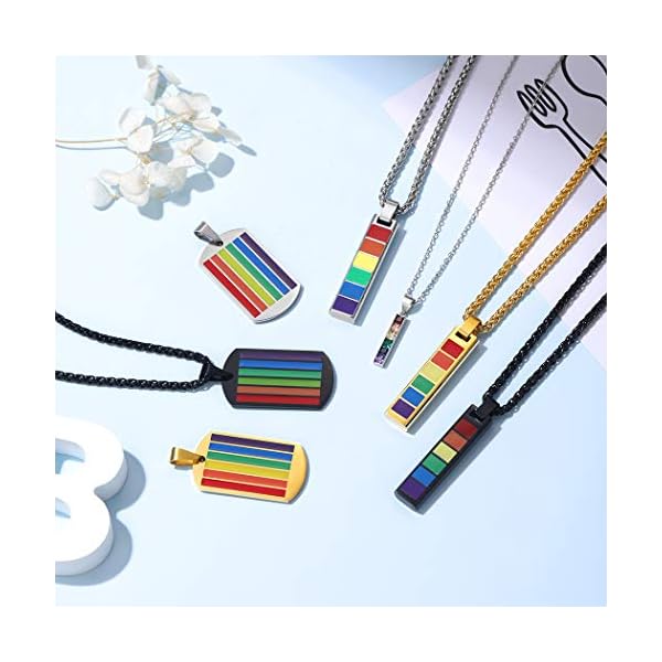 Suplight-Hypoallergenic-925-Sterling-SilverStainless-Steel-LGBT-BarDog-TagBead-Pendant-Necklace-Custom-Engraved-Rainbow-Flag-Lesbian-Gay-Pride-Jewelry-for-Men-Women-with-Gift-Box 925 Sterling Silver LGBT Pride Necklace Love Wins Equality Jewlery Platinum Plated Cubic Zirconia Crytal Bisexual Bi Lesbian Gay Flag Pendant Necklaces for Girls Women
