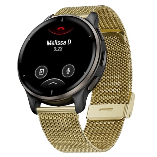 Hiseus Correa Compatible con Garmin Venu/Venu 2 Plus/Forerunner 245/645 Music, Pulseras Metal Correa de Reloj Acero Inoxidable para Venu Sq/Sq 2 Music/Vivoactive 3/5 (Oro)