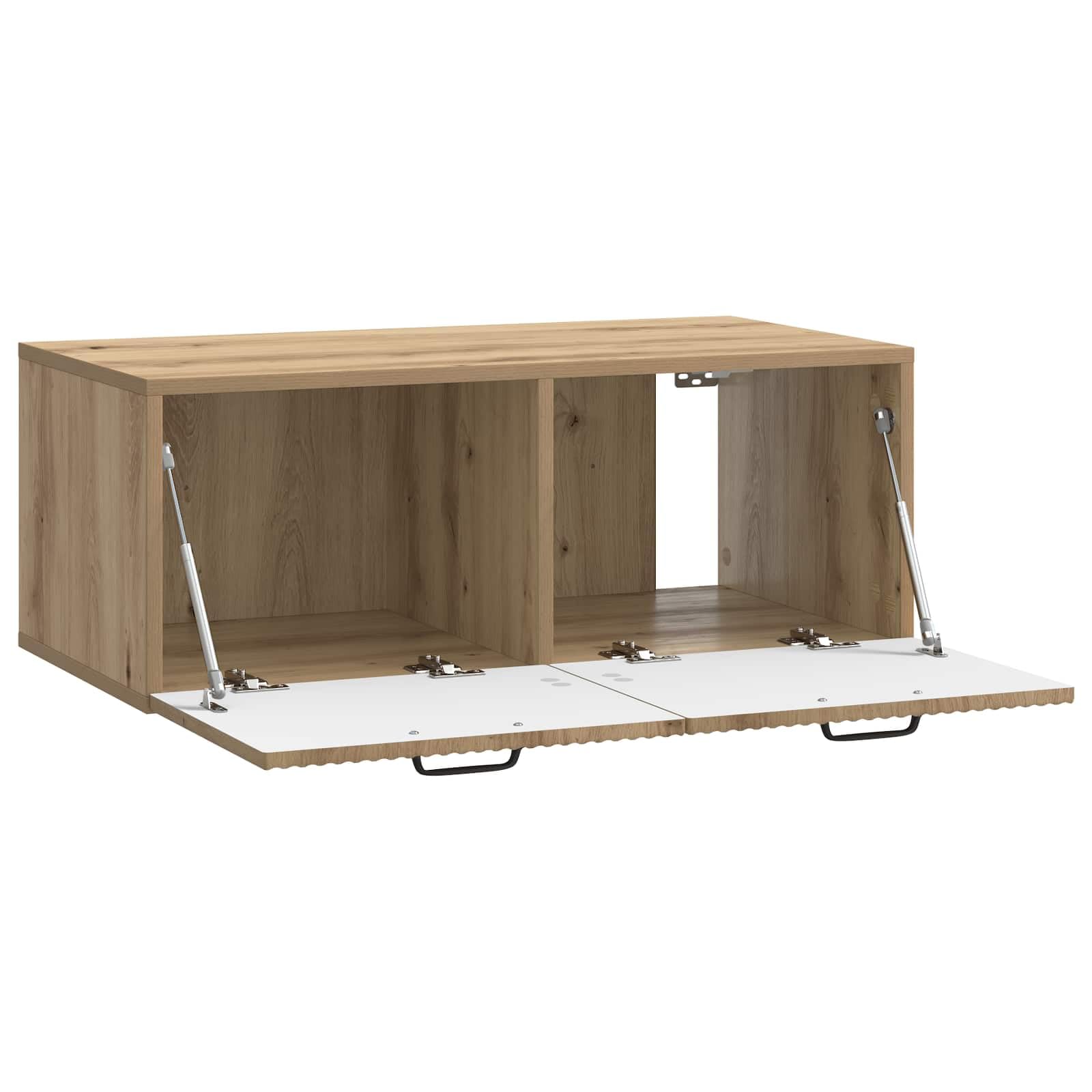 Meuble TV Mural Moderne Blanc ou Chêne Artisanal pour Salon, Meuble de Rangement Suspendu en Bois d'Ingénierie pour Écran Plat et Matériel Audio avec 2 Portes, Dimensions 78,5x41x30 cm