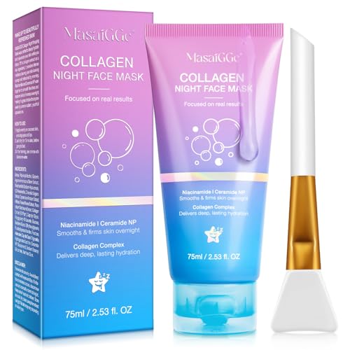 Collagen Night Wrapping Mask, Collagene Maschera Viso, Collagene Viso Overnight Peel Off Maschera Viso, Idratazione profonda, Riduce le rughe e migliora l'elasticità della pelle