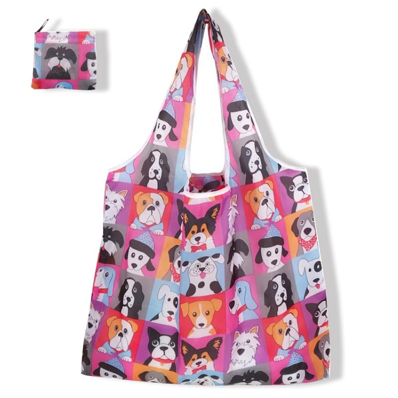 Linda bolsa de ombro com estampa de cachorro, bolsa de mão de grande capacidade para mulheres, bolsa de supermercado portátil, adequada para fitness, viagens e uso diário