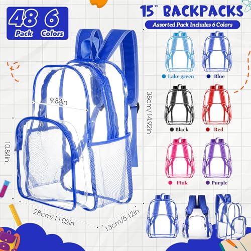 Image of Amylove 48 Pcs Clear Backpack bulk for Stadium Events Heavy Duty PVC Transparent Bookbag for College Workplace Security (15 Inches,Multicolor)
