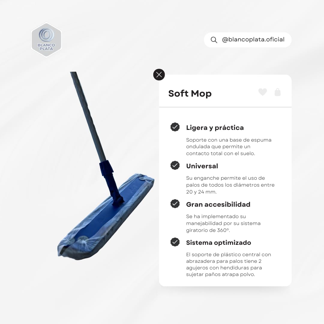 Pack de Mopa de Limpieza Suelos Palo+ Soporte +Recambio 50 gasas atrapapolvo Limpieza en seco + Recambio 12 mopas Microfibra Limpieza en húmedo. Todo Tipo de Suelos.