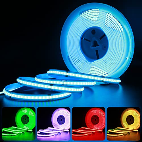 Image of 12V COB LED Strip Light,16.4ft RGB Flexible Dimmable LED Light Strip,576 LEDs /M LED Light Fixtures for Bedroom Kitchen Cabinets Home Indoor(Only Strip)