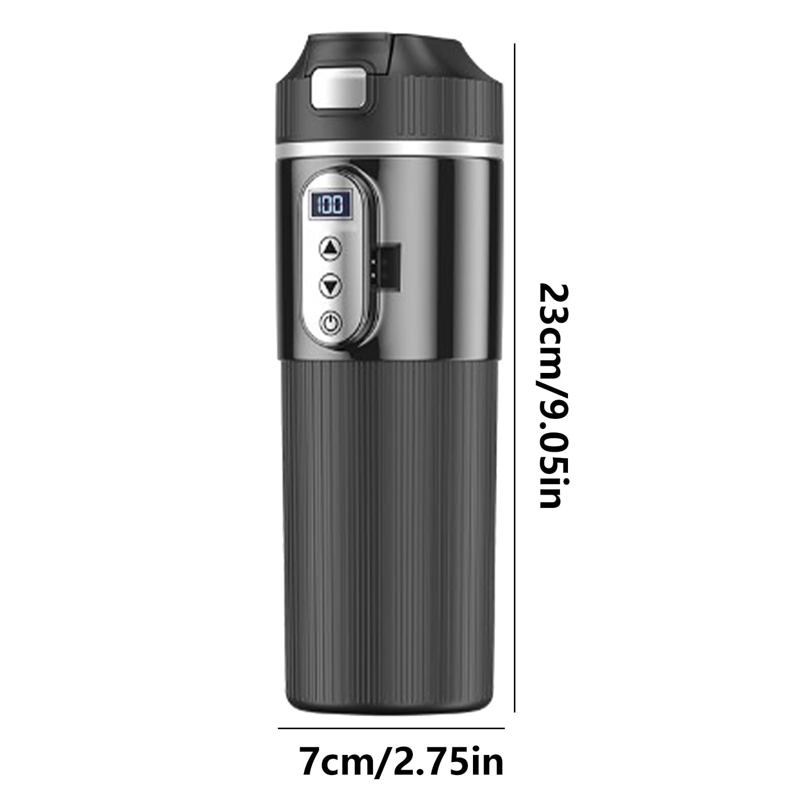 Taza de café de viaje, hervidor eléctrico de coche, taza de viaje con | calefacción, taza de café eléctrica de 12 V/24 V, 500 ml con pantalla LCD de temperatura, acero inoxidable negro, diseño sin
