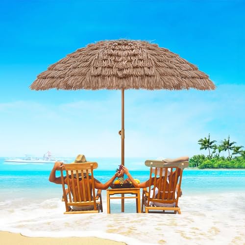 Outdoor Thatched Tiki Umbrella With Tilt Hawaiian Style Beach Patio Umbrella UPF50+ Large Patio Umbrella Waterproof Thatch Umbrella Adjustable Height With Carry Bag For Beach Patio Garden Pool Lawn(Si