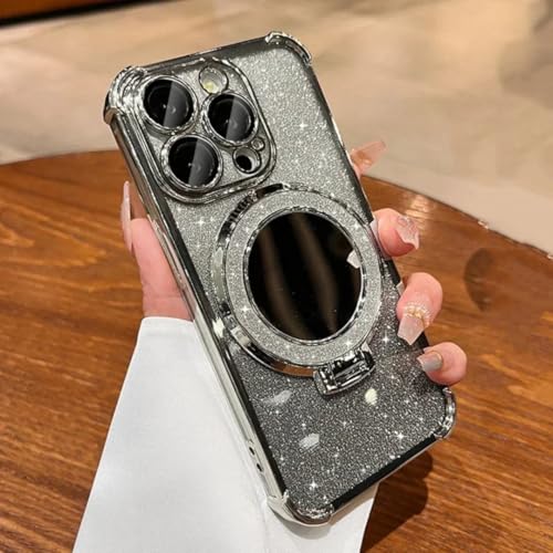 Coque de téléphone de luxe à paillettes iPhone 14 support plaqué Argent