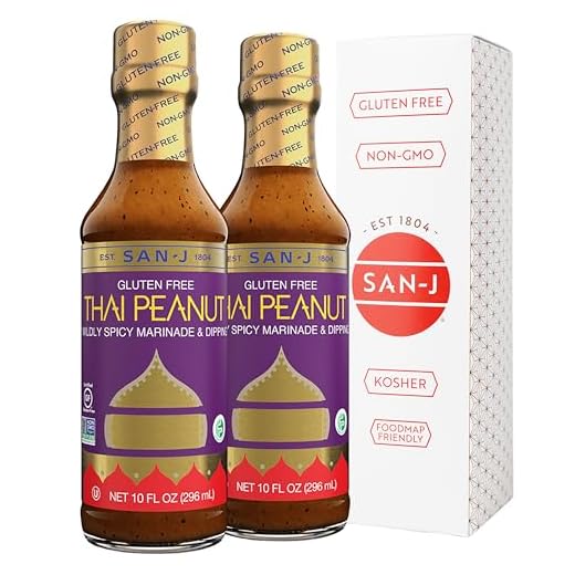 San-J Gluten Free Thai Peanut Sauce - Peanut Sauce for Spring Rolls, Satay Sauce, Thai Sauce, Peanut Sauce Asian, Kosher, Non GMO, No Artificial Preservatives - 10 Fl Oz, 2-Pack