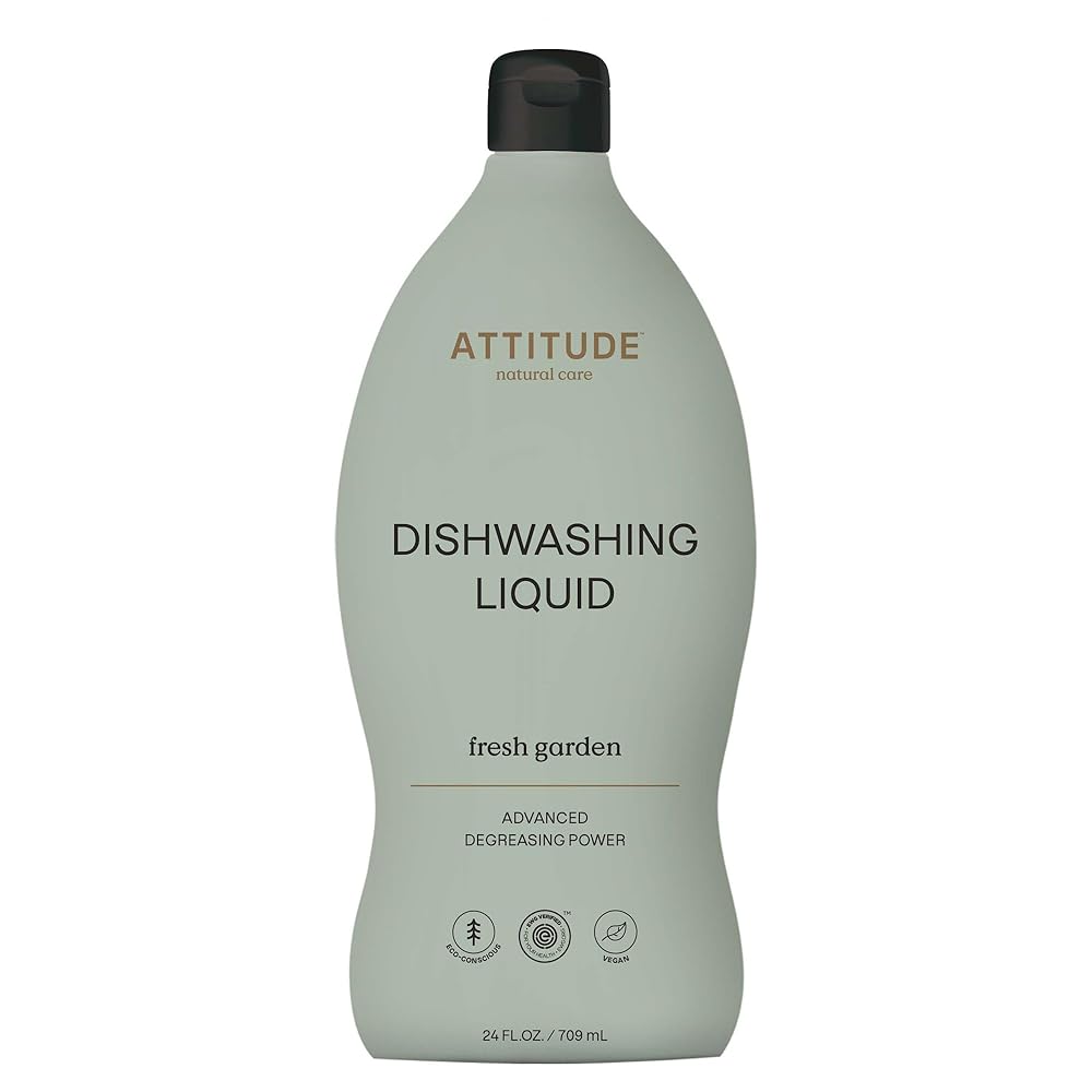 ATTITUDE Dish Soap, EWG Verified, Plant-Based & Vegan Dishwashing Liquid, Naturally Derived, Fresh Garden Scent, 24 Fl Oz